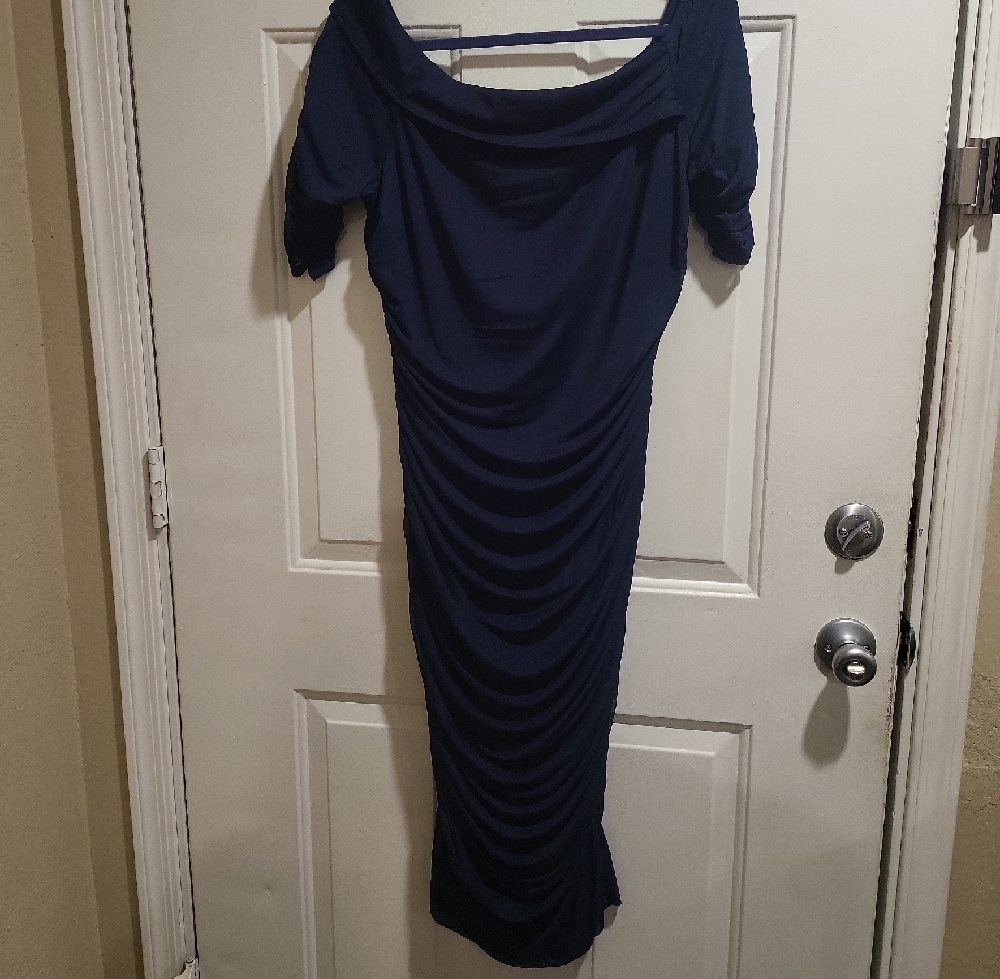 VENUS Blue Off-Shoulder Ruched Cocktail Dress